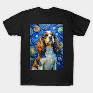 Cavalier King Charles Spaniel Dog Breed Painting in a Van Gogh Starry Night Art Style T-Shirt